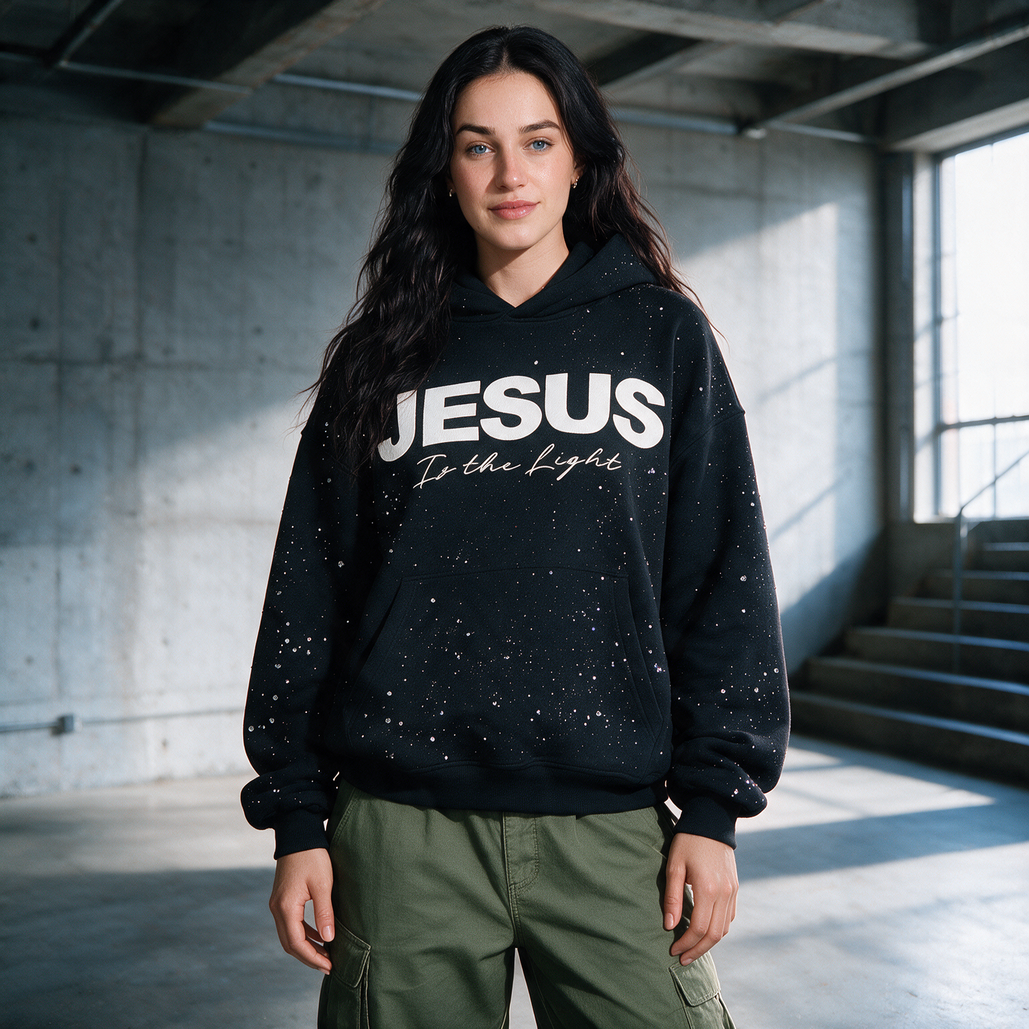 Jesus is the light rhinestone hoodie